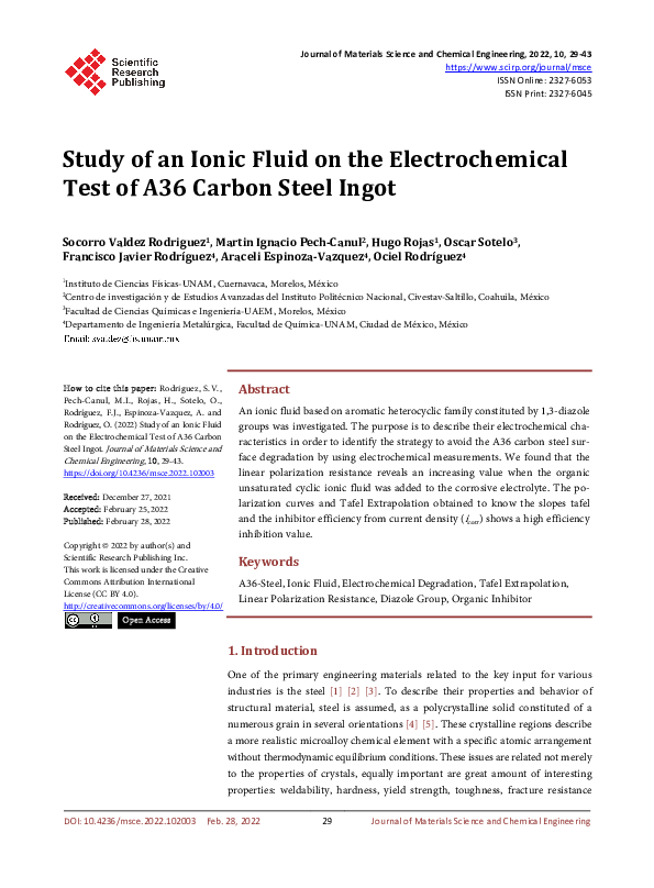 (PDF) Study of an Ionic Fluid on the Electrochemical Test of A36 Carbon ...