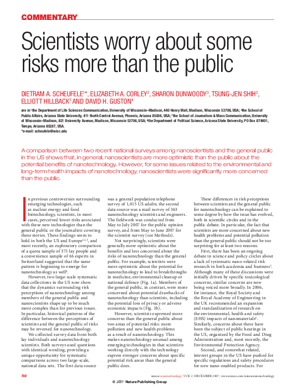 (PDF) Scientists worry about some risks more than the public