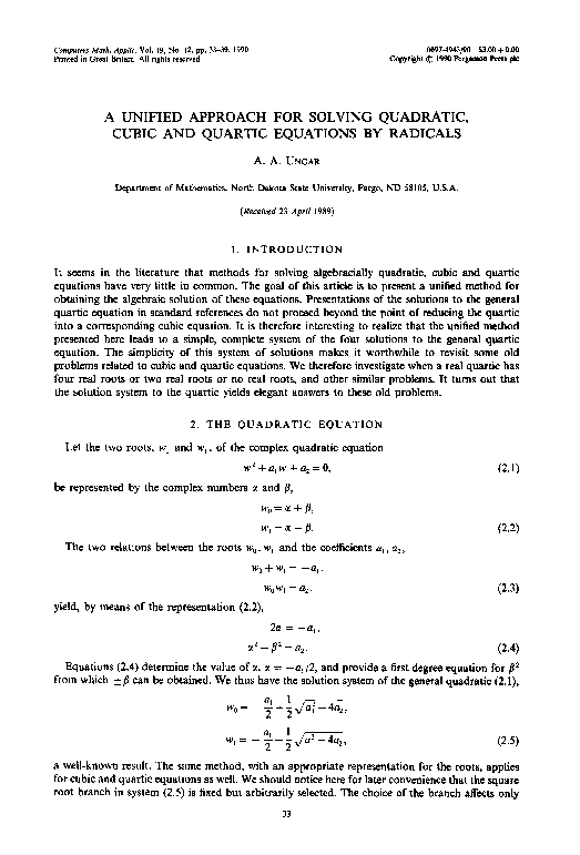 (PDF) A unified approach for solving quadratic, cubic and quartic ...