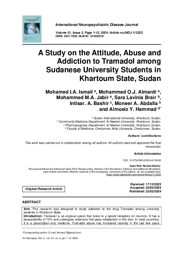 (PDF) A Study on the Attitude, Abuse and Addiction to Tramadol among ...