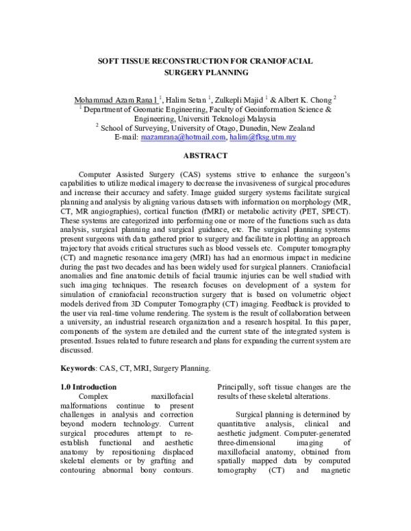 (PDF) Soft tissue reconstruction for craniofacial surgery planning