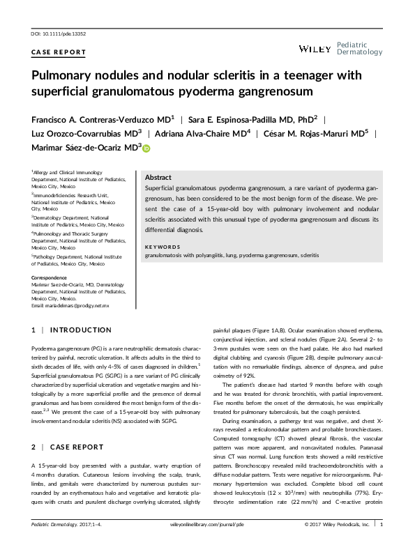 (PDF) Pulmonary nodules and nodular scleritis in a teenager with ...