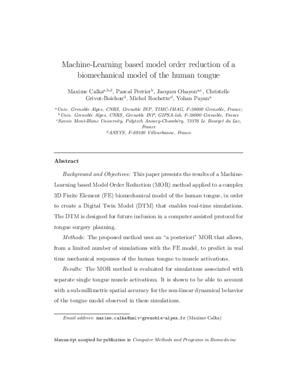 (PDF) Machine-Learning based model order reduction of a biomechanical ...