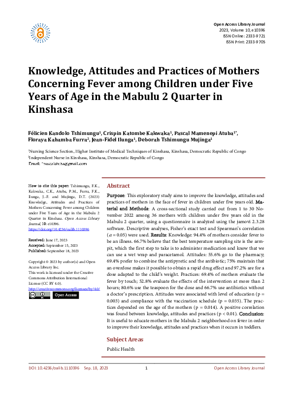 (PDF) Knowledge, Attitudes and Practices of Mothers Concerning Fever ...