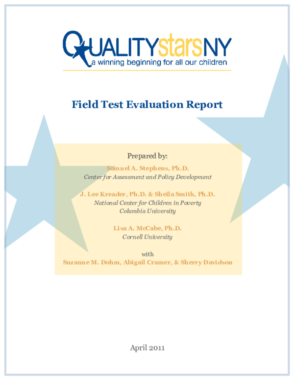 (PDF) QUALITYstarsNY: Field Test Evaluation Report