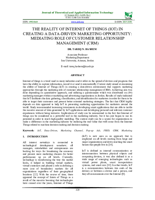 (PDF) The Reality of Internet of Things (Iot) in Creating a Data-Driven ...