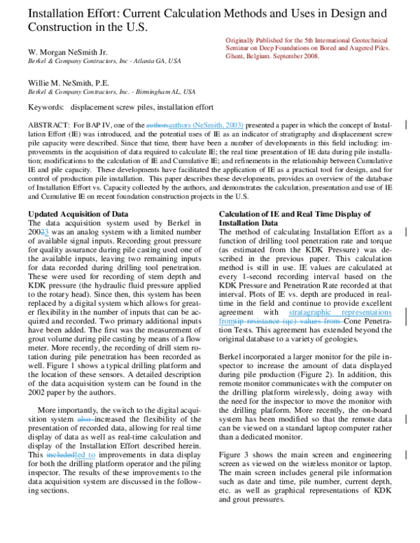 (PDF) Installation effort, current calculation methods and uses in ...