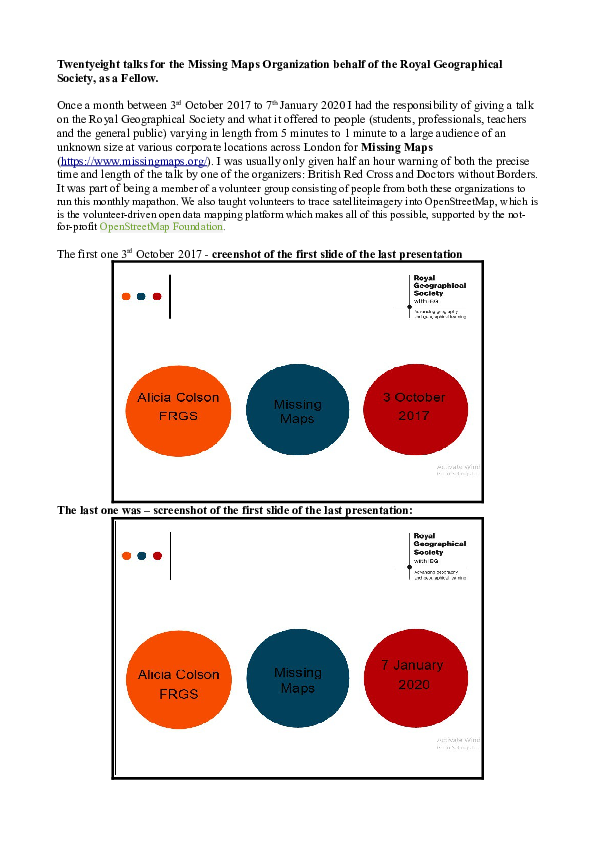 (PDF) Twenty eight talks for Missing Maps October 2017 to January 2020