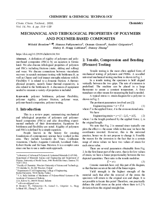 (PDF) Mechanical and Tribological Properties of Polymers and Polymer ...