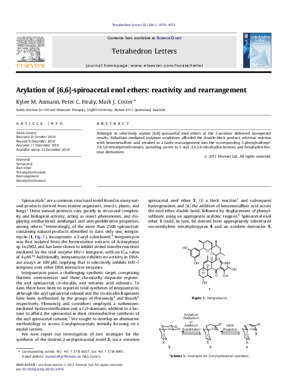 (PDF) Arylation of [6,6]-spiroacetal enol ethers: reactivity and ...