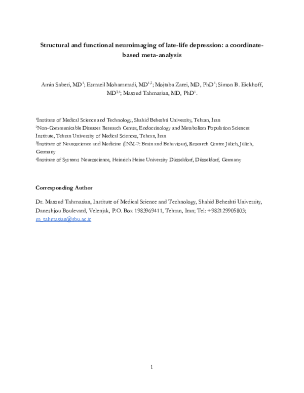 (PDF) Structural and functional neuroimaging of late-life depression: a ...