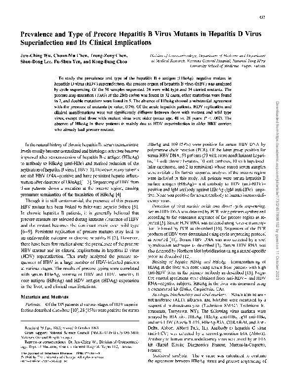 (PDF) Prevalence and Type of Precore Hepatitis B Virus Mutants in ...