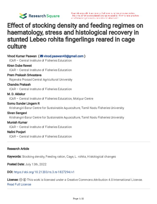 (PDF) Effect of stocking density and feeding regimes on haematology ...
