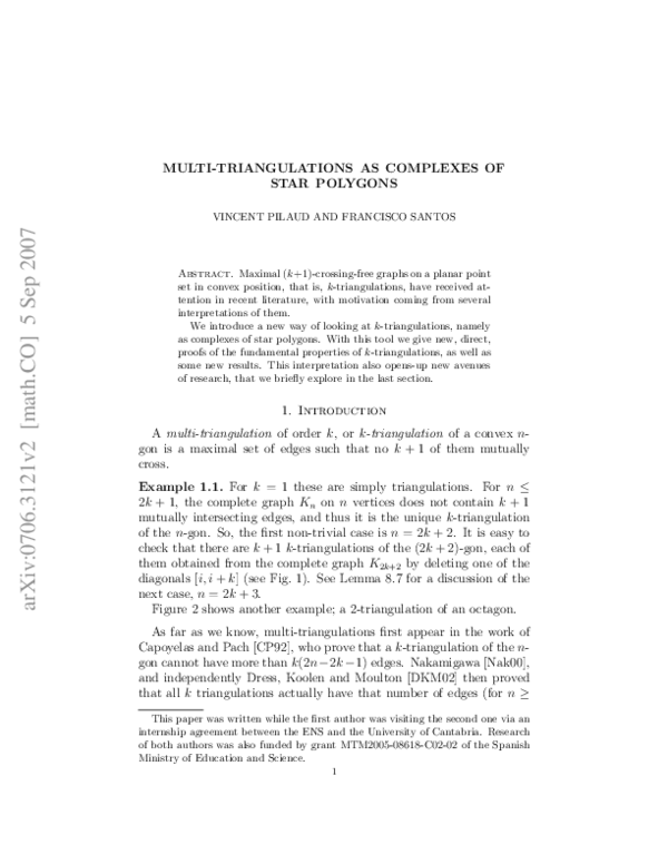 (PDF) Multi-triangulations as complexes of star polygons