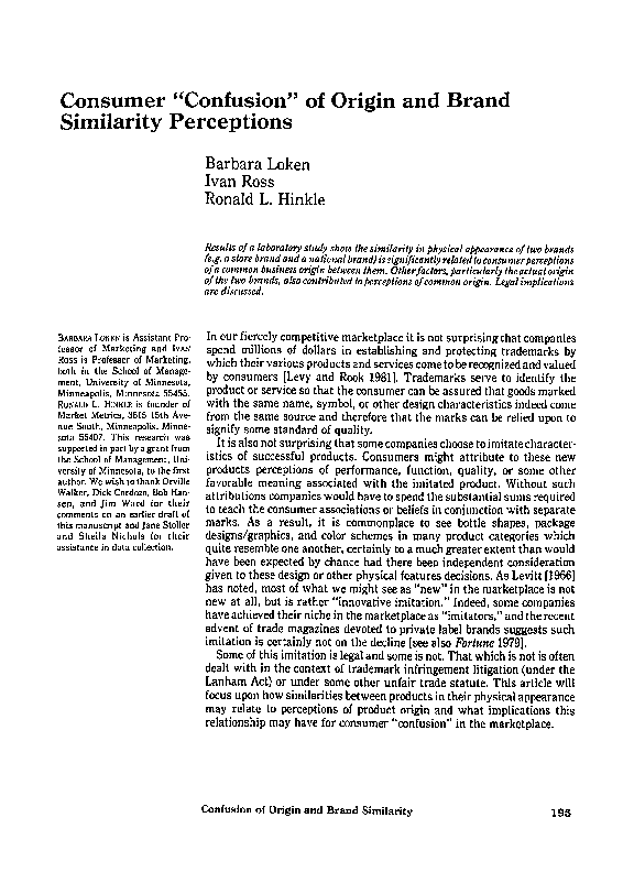 (PDF) Consumer “Confusion” of Origin and Brand Similarity Perceptions