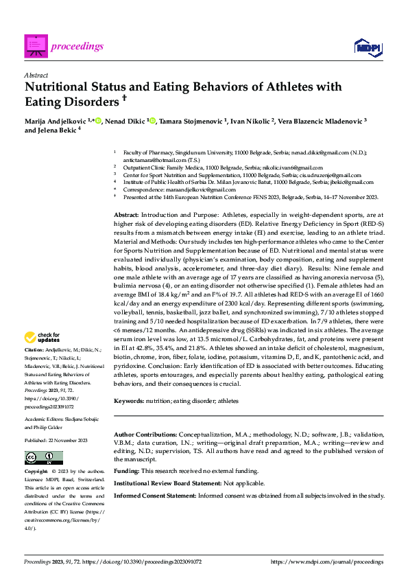 (PDF) Nutritional Status and Eating Behaviors of Athletes with Eating ...