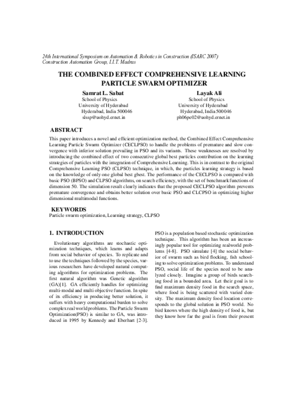 (PDF) The Combined Effect Comprehensive Learning Particle Swarm Optimizer