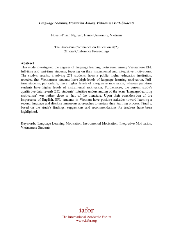 (PDF) Language Learning Motivation Among Vietnamese EFL Students