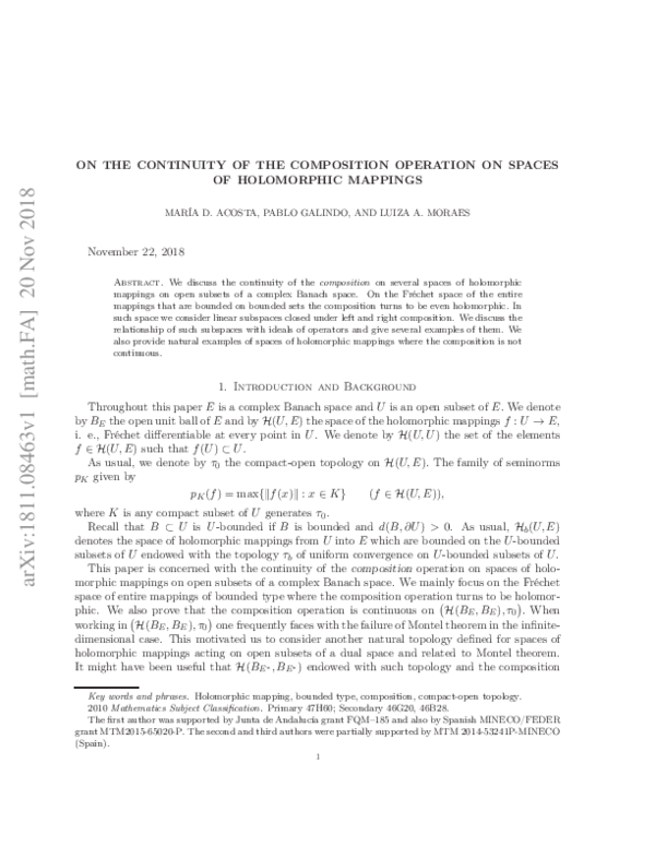 (PDF) The Composition Operation on Spaces of Holomorphic Mappings
