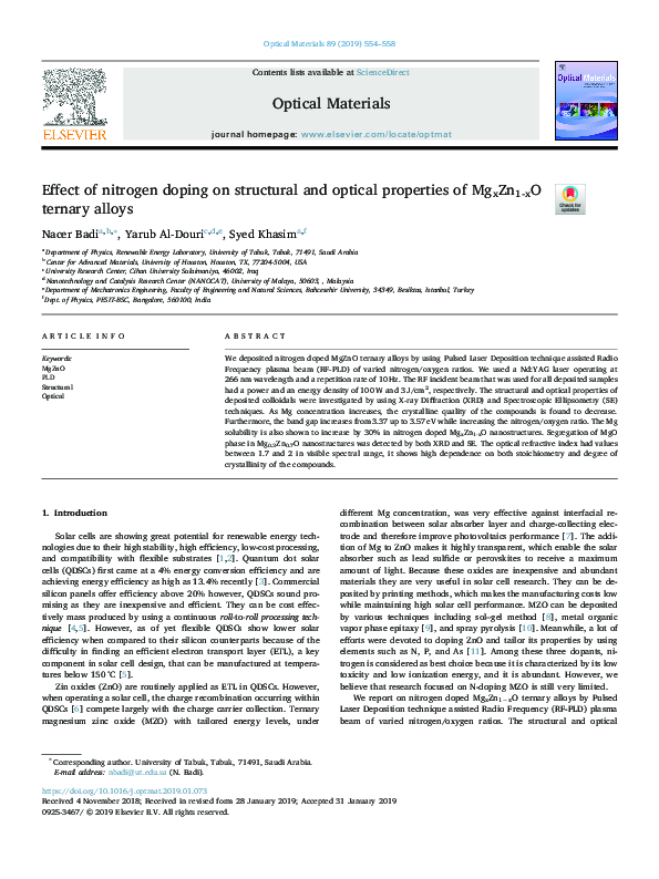 (PDF) Effect of Nitrogen Doping on Structural and Optical Properties of ...