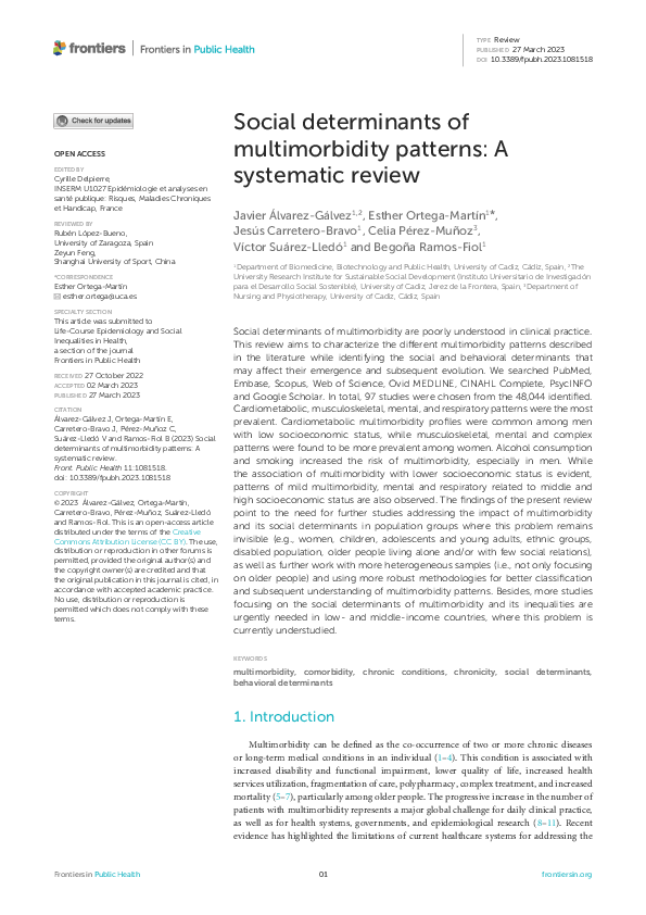 (PDF) Social determinants of multimorbidity patterns: A systematic review