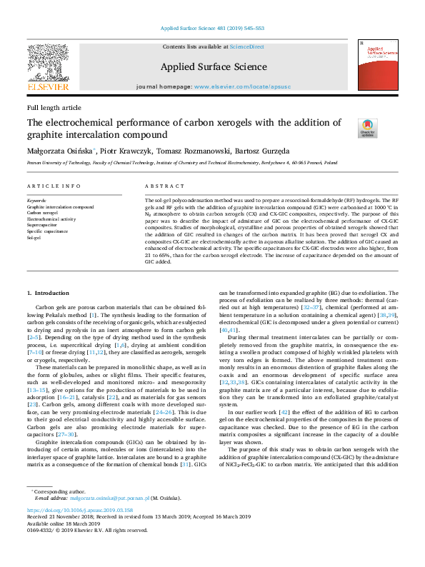 (PDF) The electrochemical performance of carbon xerogels with the ...