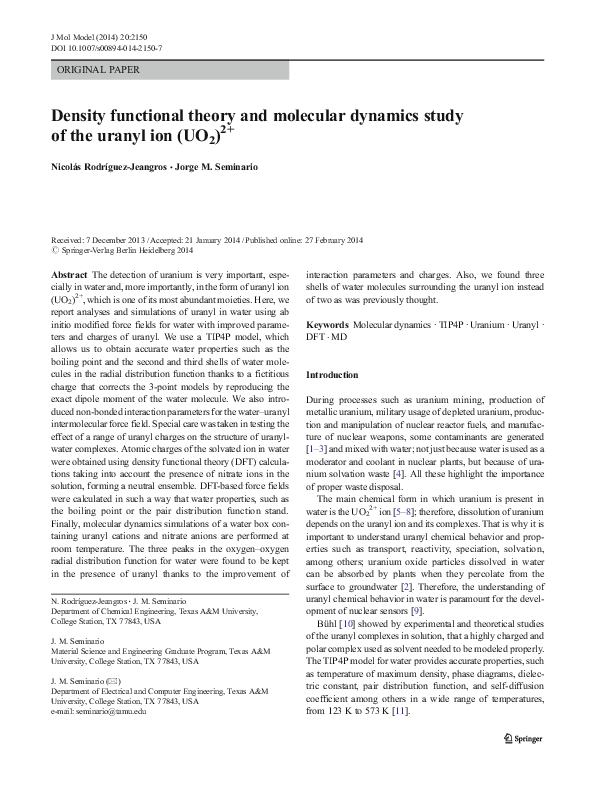 (PDF) Density functional theory and molecular dynamics simulation study ...