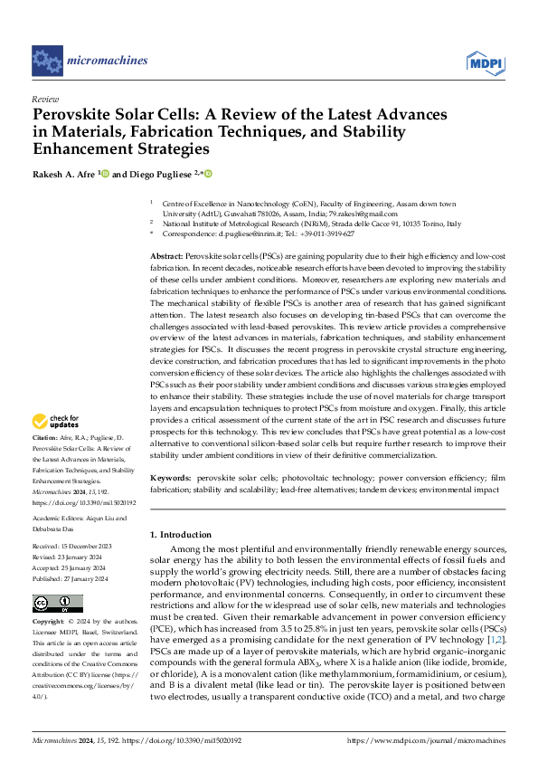 (PDF) Perovskite Solar Cells: A Review of the Latest Advances in ...