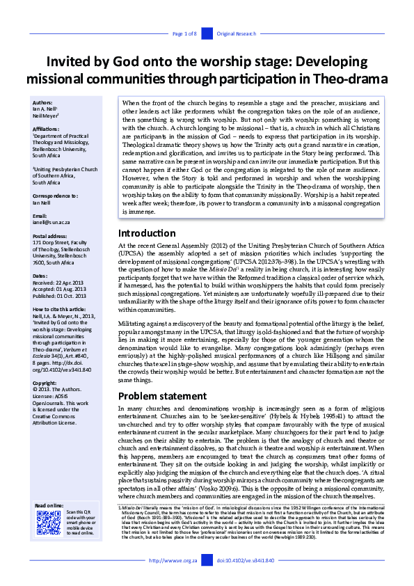 (PDF) Invited by God onto the worship stage: Developing missional ...