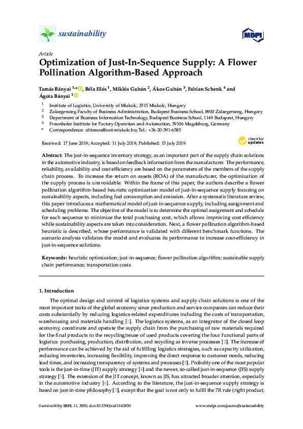 (PDF) Optimization of Just-In-Sequence Supply: A Flower Pollination ...