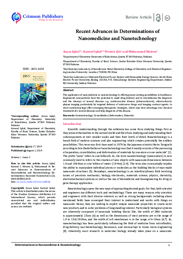 (PDF) Recent Advances in Determinations of Nanomedicine and Nanotechnology