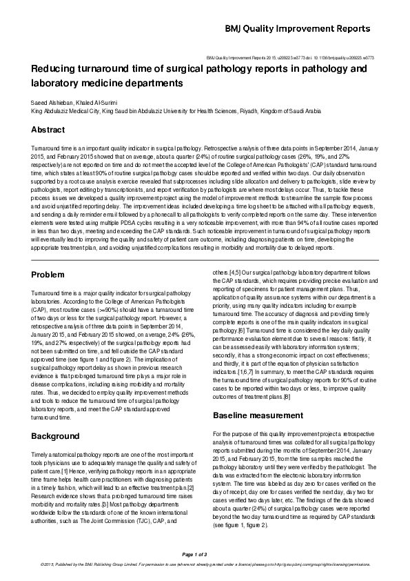(PDF) Reducing turnaround time of surgical pathology reports in ...