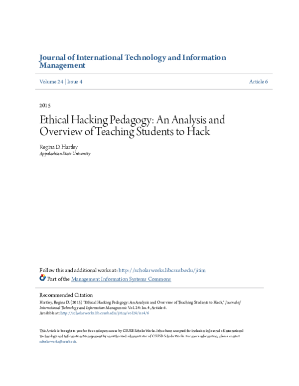 (PDF) Ethical Hacking Pedagogy: An Analysis and Overview of Teaching ...