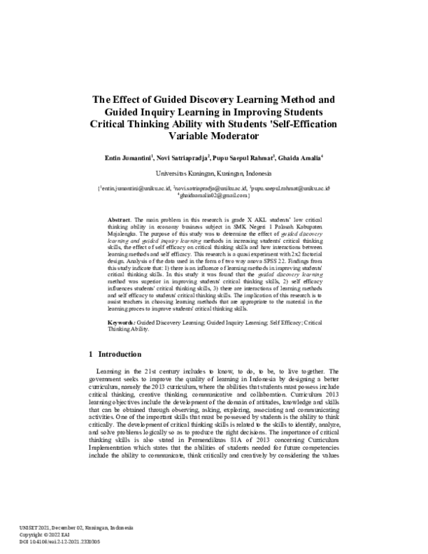 (PDF) The Effect of Guided Discovery Learning Method and Guided Inquiry ...