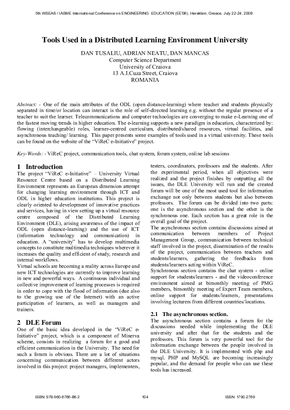 (PDF) Tools used in a distributed learning environment university