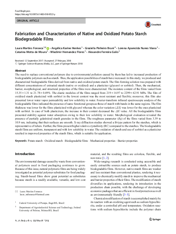 (PDF) Fabrication and Characterization of Native and Oxidized Potato ...