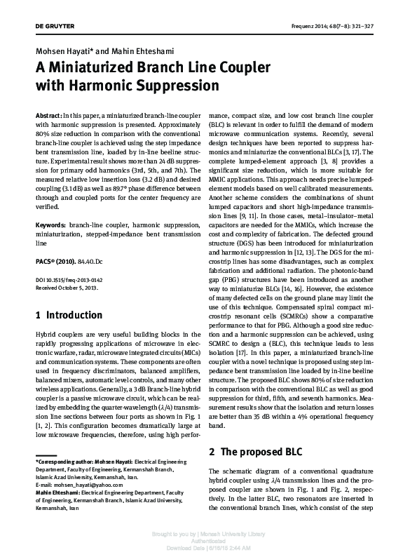 (PDF) A Miniaturized Branch Line Coupler with Harmonic Suppression