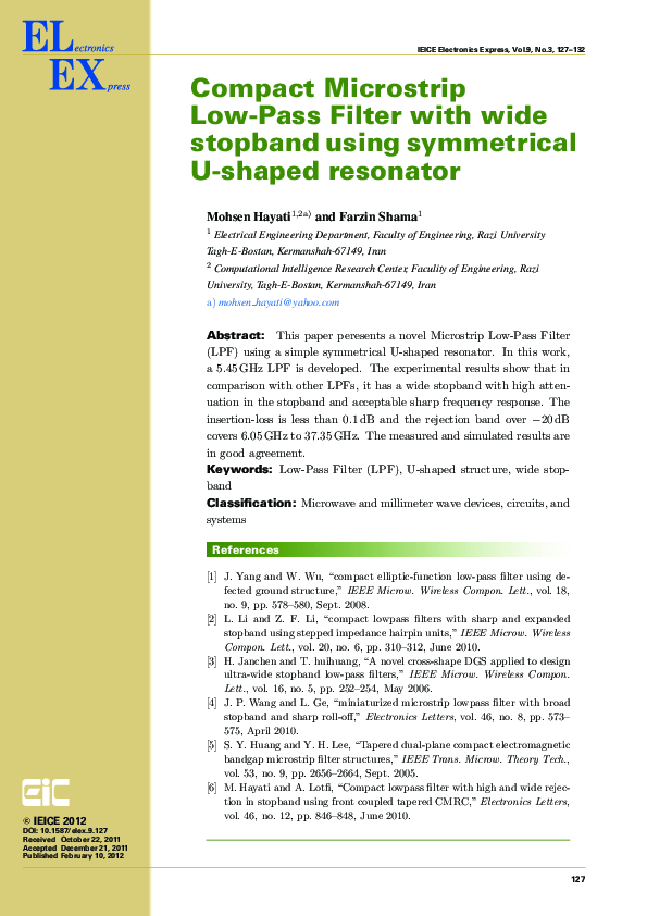 (PDF) A compact microstrip lowpass filter with wide stopband using ...