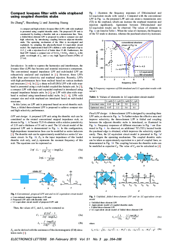 (PDF) Compact Lowpass Filter with Wide Stopband Using a Tapered ...