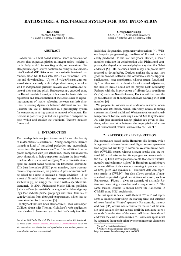 (PDF) Ratioscore: A Text-Based System for Just Intonation