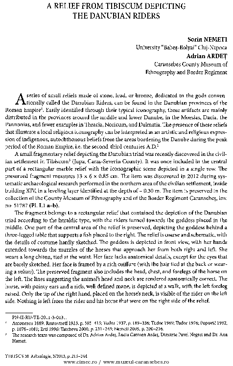 (PDF) A Relief from Tibiscum Depicting the Danubian Riders