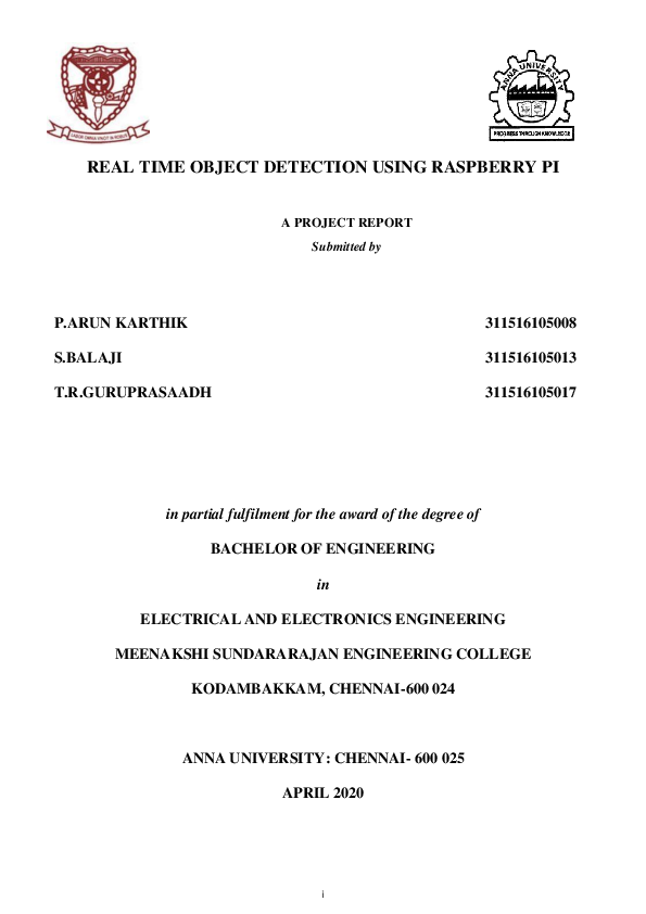 (PDF) REAL TIME OBJECT DETECTION USING RASPBERRY PI