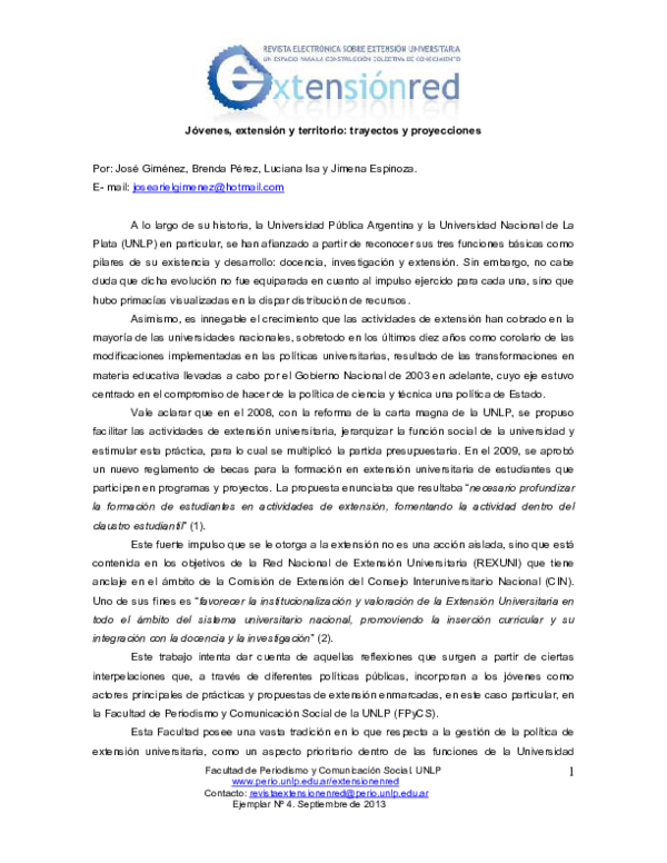 (PDF) Jóvenes, extensión y territorio trayectos y proyecciones