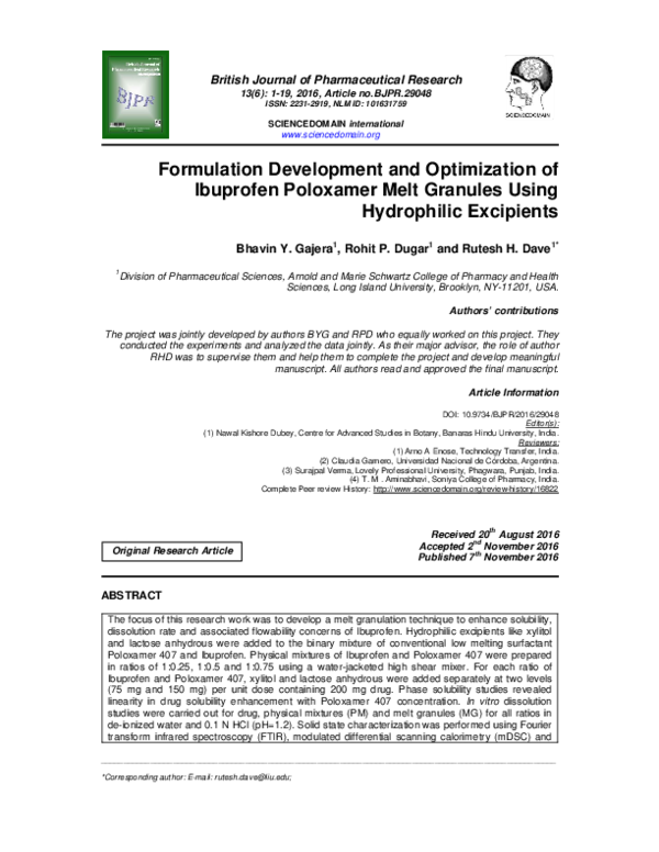 (PDF) Formulation Development and Optimization of Ibuprofen Poloxamer ...