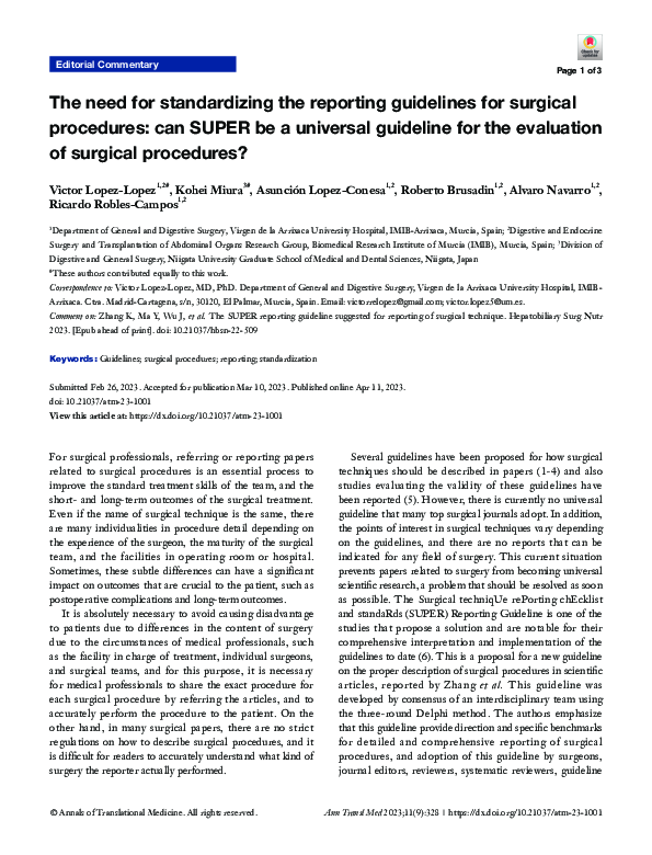 (PDF) The need for standardizing the reporting guidelines for surgical ...