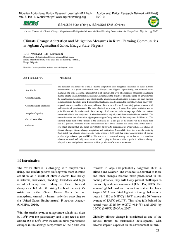 (PDF) Climate Change Adaptation and Mitigation Measures in Rural ...