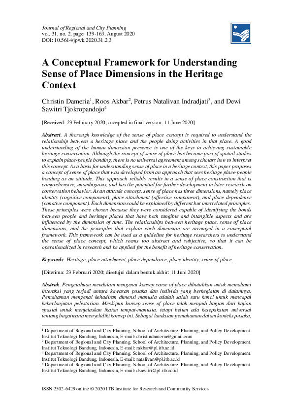 (PDF) A Conceptual Framework for Understanding Sense of Place ...