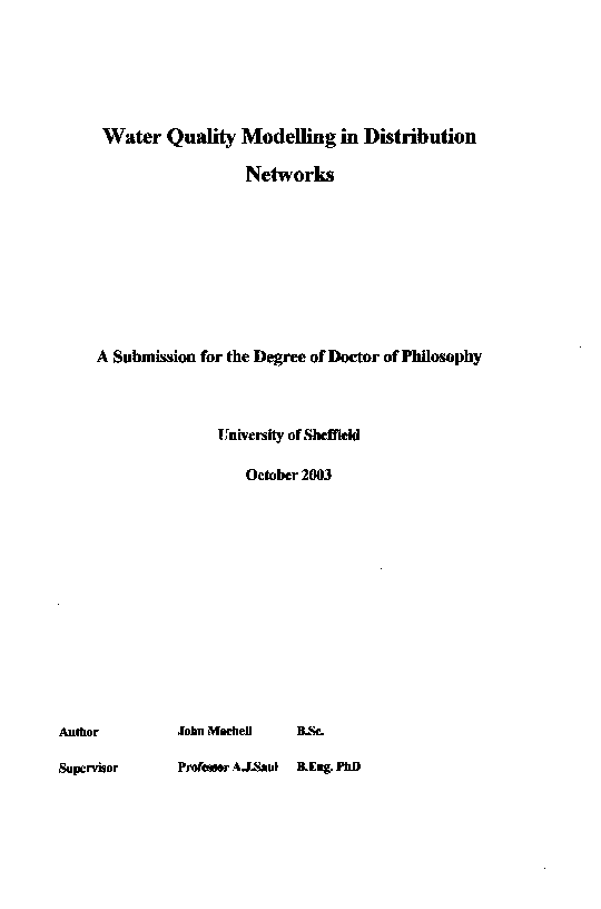 (PDF) Water quality modelling in distribution networks