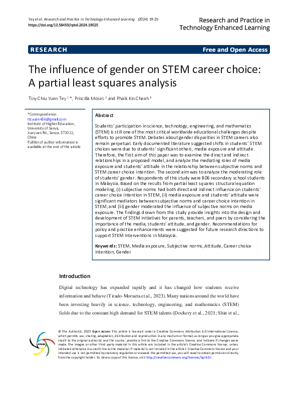 (PDF) The influence of gender on STEM career choice: A partial least ...