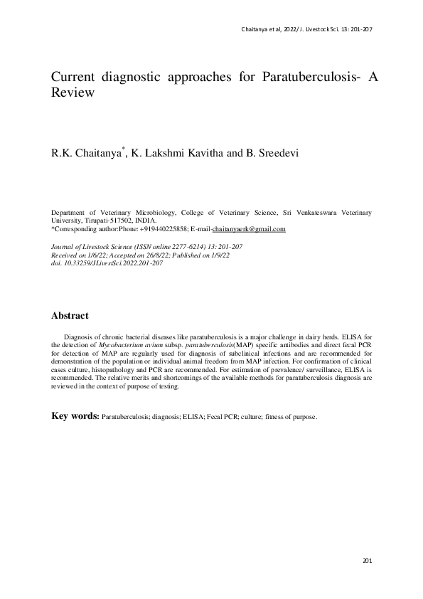 (PDF) Current diagnostic approaches for Paratuberculosis- A Review